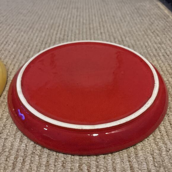 Vintage Gerz Mid Century Divided RED Stoneware Fondue Plate Set OF 3 - Picture 7 of 7